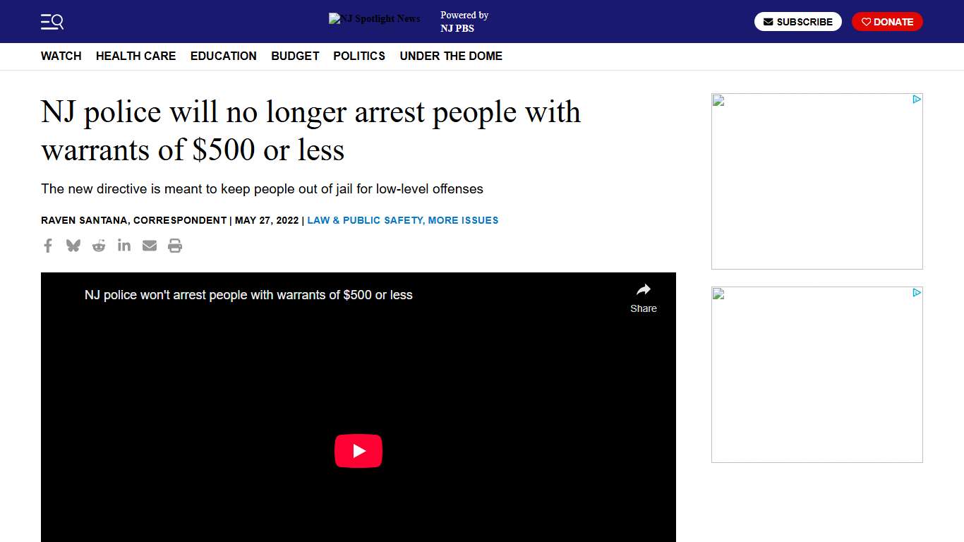 NJ police will no longer arrest people with warrants of $500 or less | Video | NJ Spotlight News